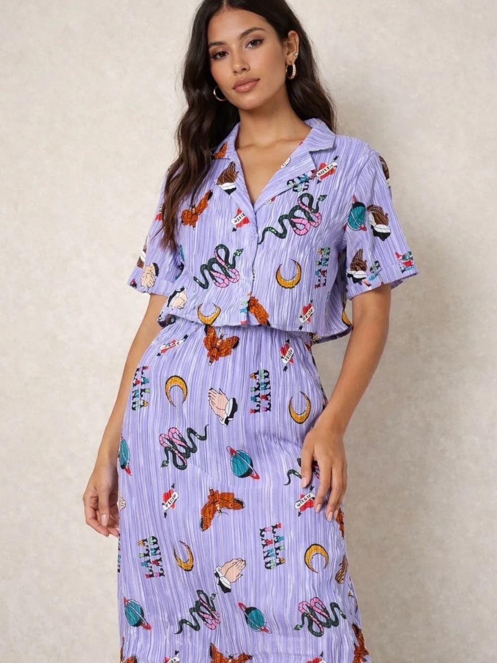 DRESSED IN LALA plissé skirt set in LAVENDER TATTOO $152 MSRP (XS-3X) 🦋